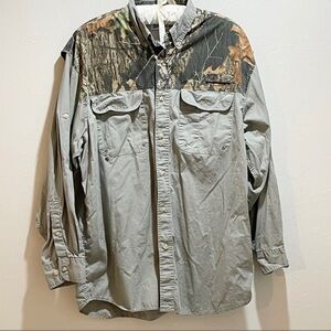 Worldwide Sportsman Mens XL Shirt Green Camo Mossy Oak Shell Cotton Vented